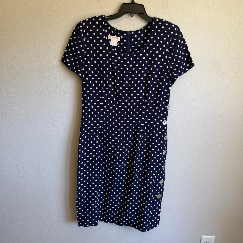 NWOT Vintage Brooks Brothers Navy White Polka Dot Knee Length Dress Womens 12